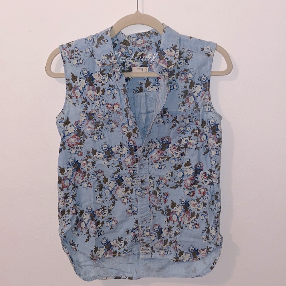 Madewell Floral Denim Button Down Tank Size XS